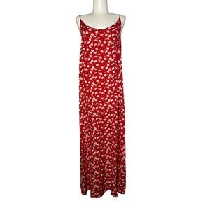 VTG BYER TOO California Red Floral Sun Maxi Dress Spaghetti Strap Size 9